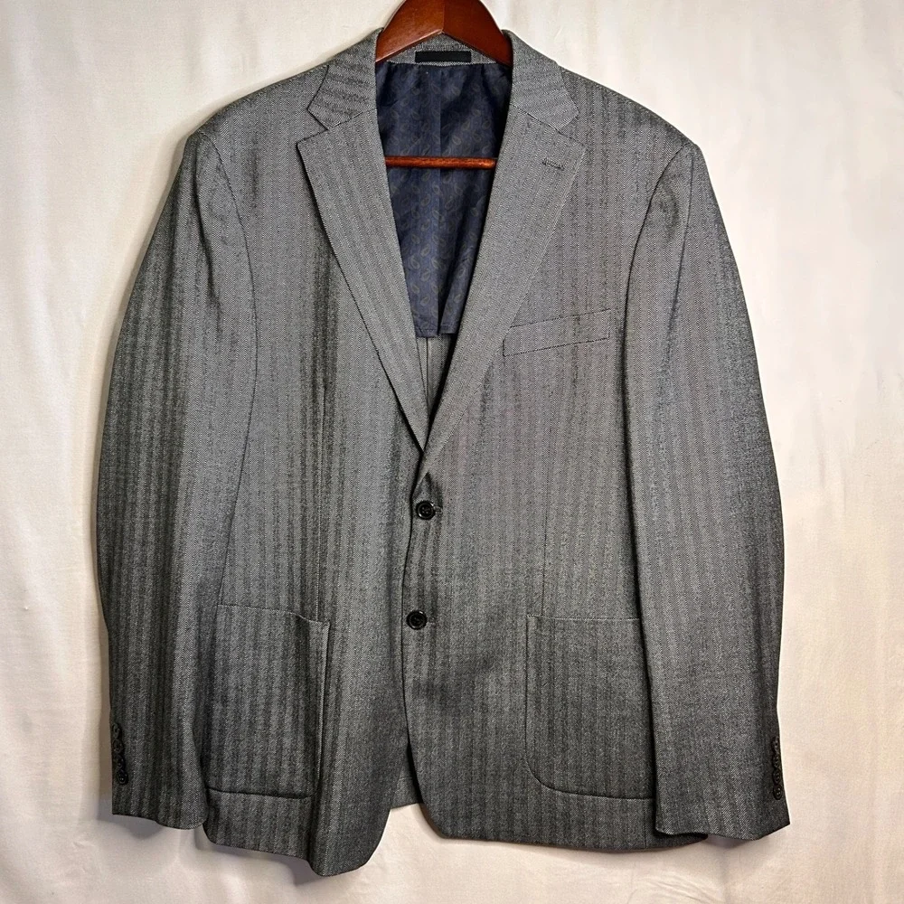 Lauren Ralph Lauren Sport Coat Blazer Mens 44R Gray Herringbone Poly Stretch